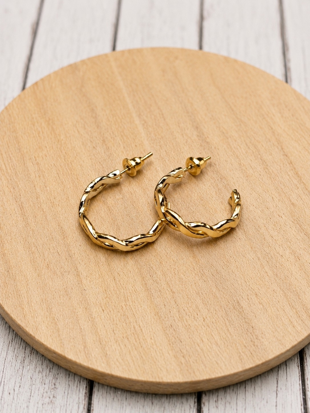 Gold Twisted Hoop Earrings - Women Jewelry